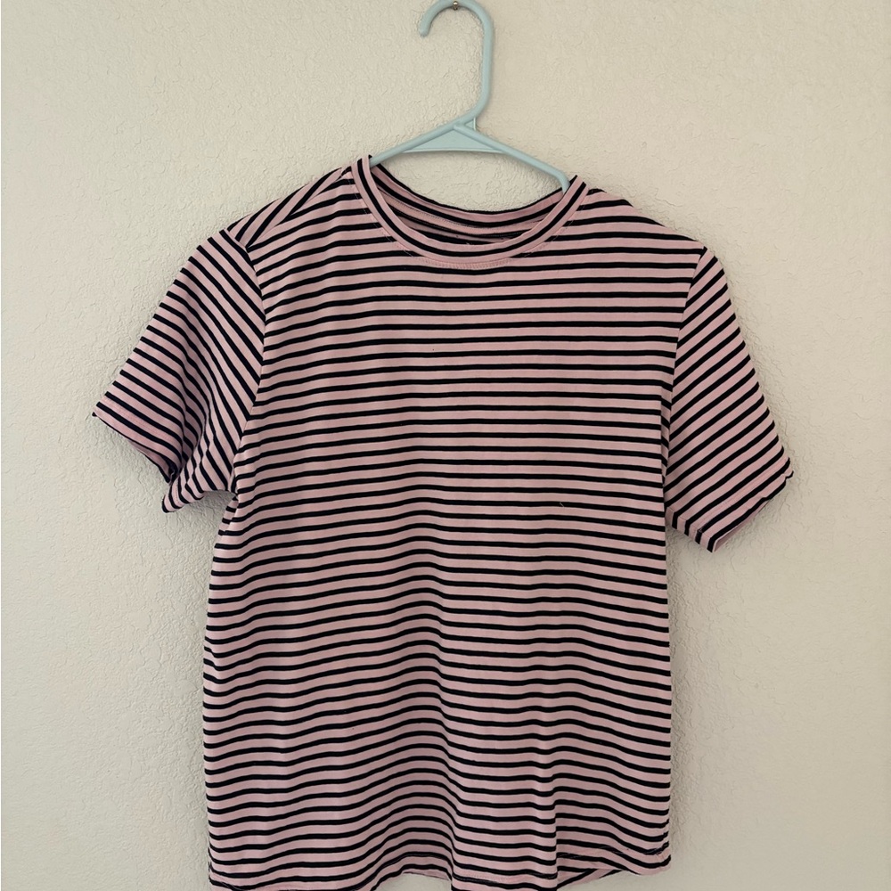 BDG Pink and Black Striped Short Sleeve Tee